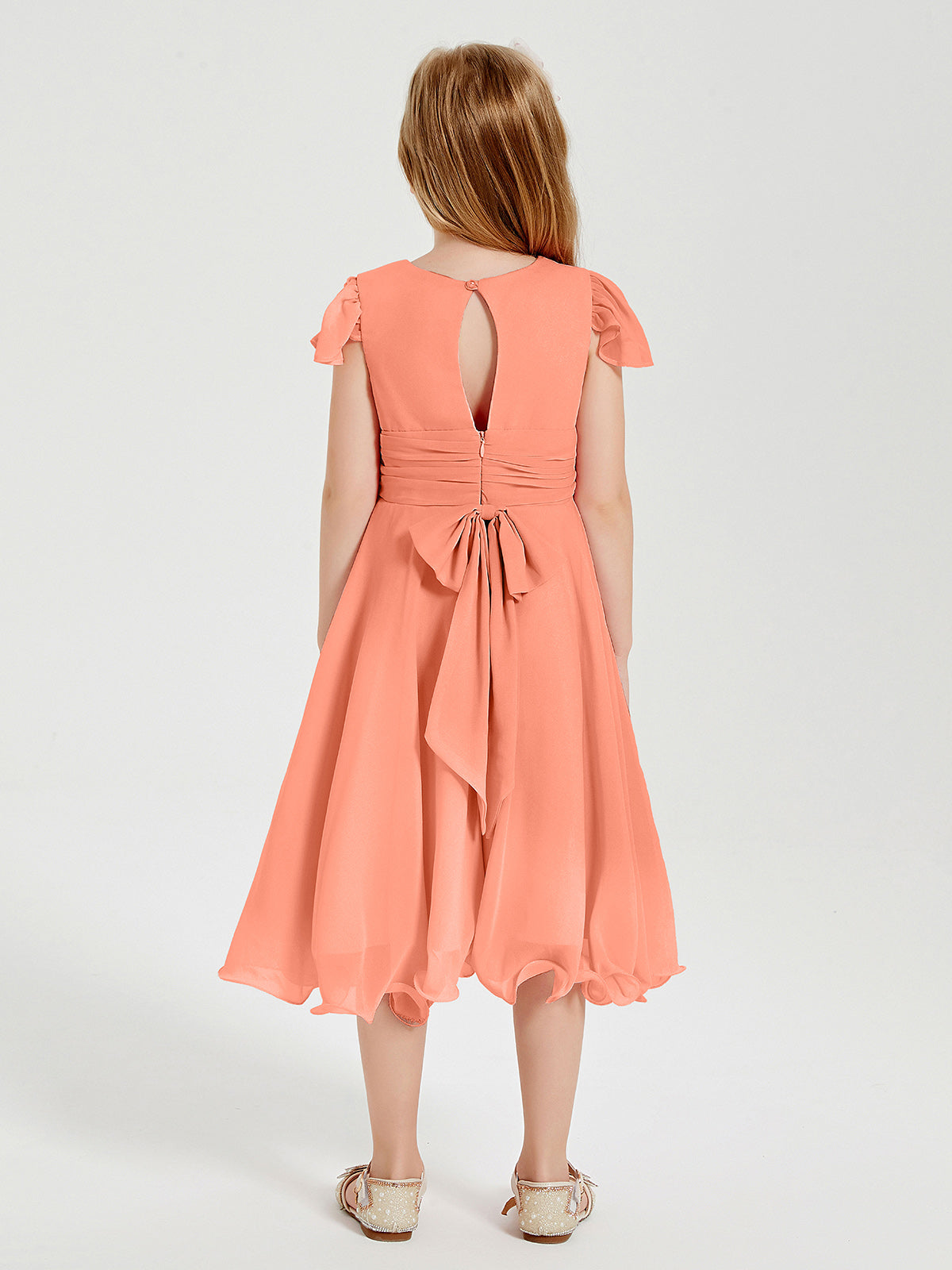 Tea Length Chiffon Junior Bridesmaid Dresses Sunset